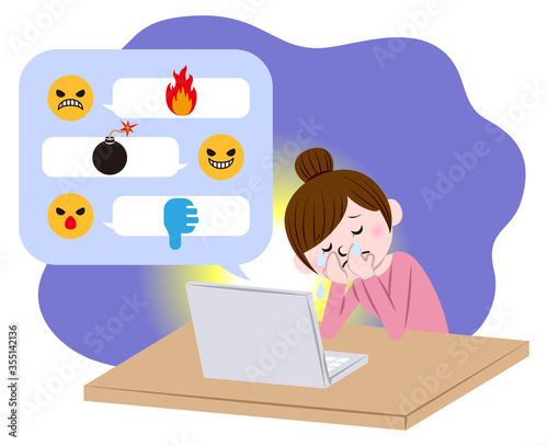 Illustration of a woman hurt by cyberbullying and flaming
