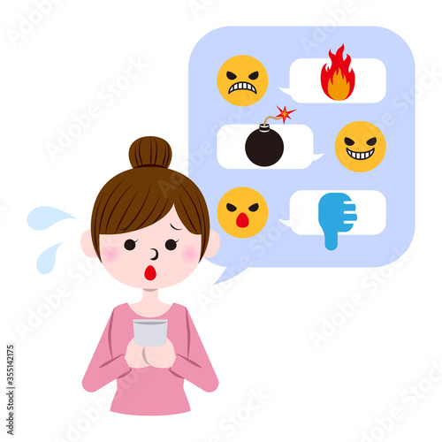 Illustration of a woman who is confused by cyberbullying and flaming
