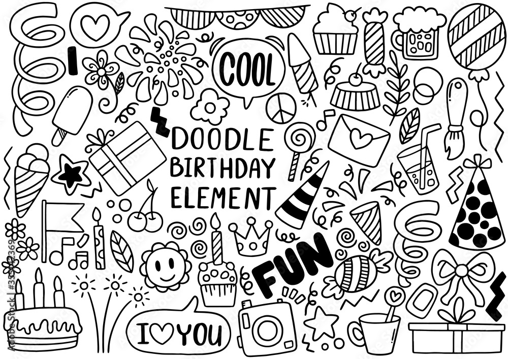 0067 hand drawn party doodle happy birthday