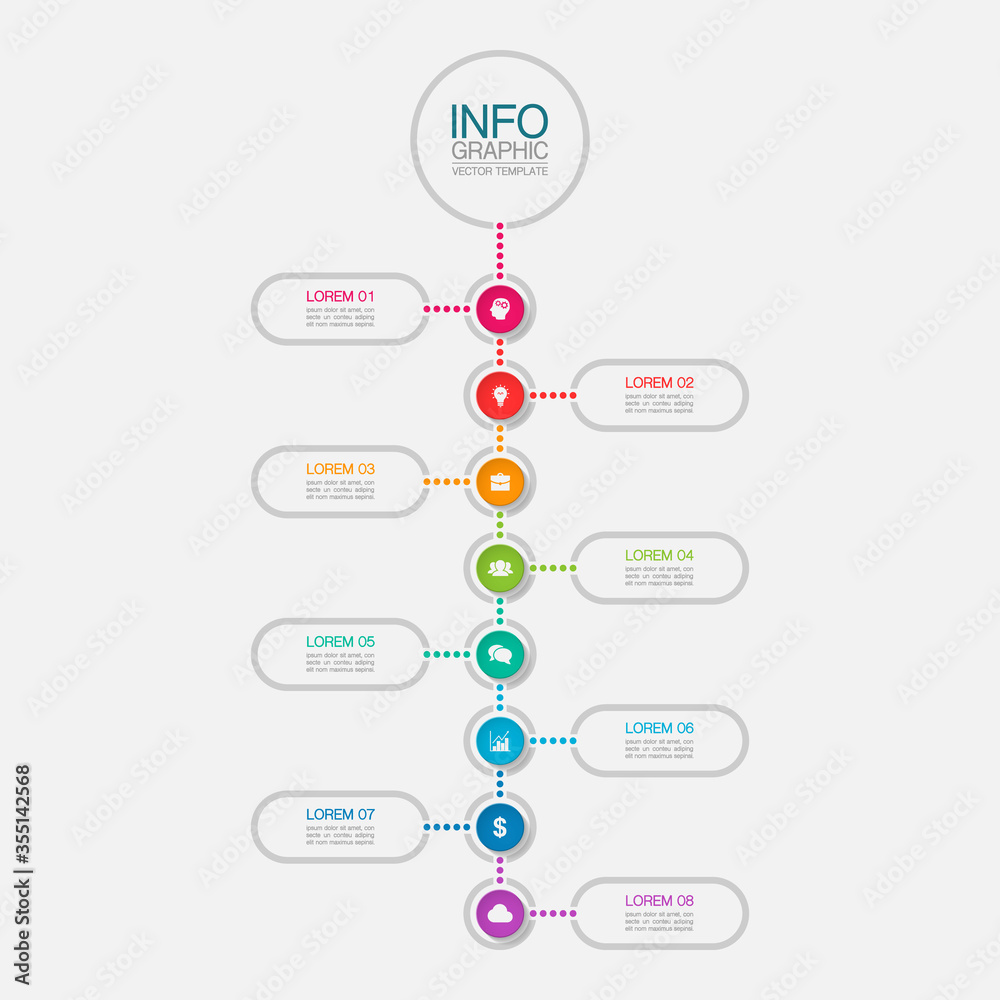 Modern design template for infographics, business, presentations, web design, 8 steps, options. Modern design template for infographics, business, presentations, web design, 8 steps, options.