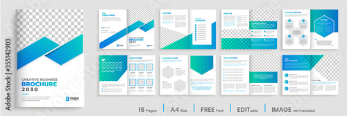 Brochure template layout design, Brochure deisgn with blue gradient modern shapes, annual report minimal, multipage brochure template layout.