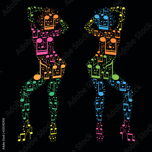 Dancing girl painted colorful notes.
