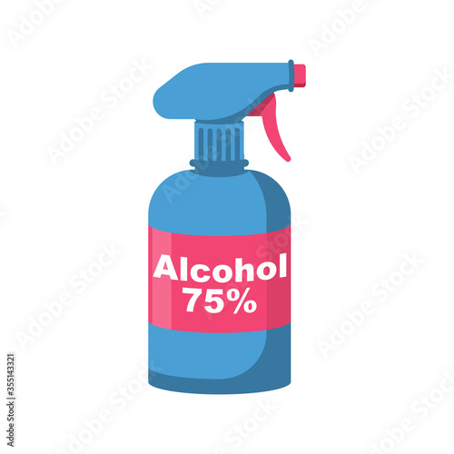 Bottle of antibacterial alcohol 75. Sanitary product for personal hygiene, hand washing. Hygienic gel in public place. Prevention coronavirus covid-19. Alcohol liquid flat icon. Vector illustration.