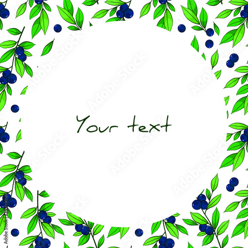 Vector frame with blueberries; natural frame for greeting cards, packaging, invitations, posters, banners, web design.