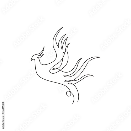 One continuous line drawing of elegant phoenix bird for company logo identity. Business icon concept from animal shape. Dynamic single line draw vector design graphic illustration © Simple Line