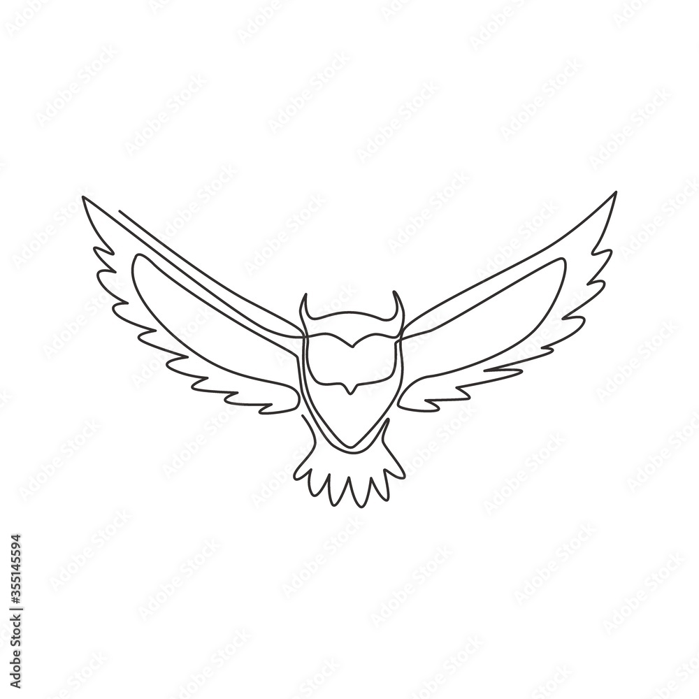 Naklejka Single continuous line drawing of luxury owl bird for corporate logo identity. Company icon concept from animal shape. Dynamic one line vector draw design graphic illustration