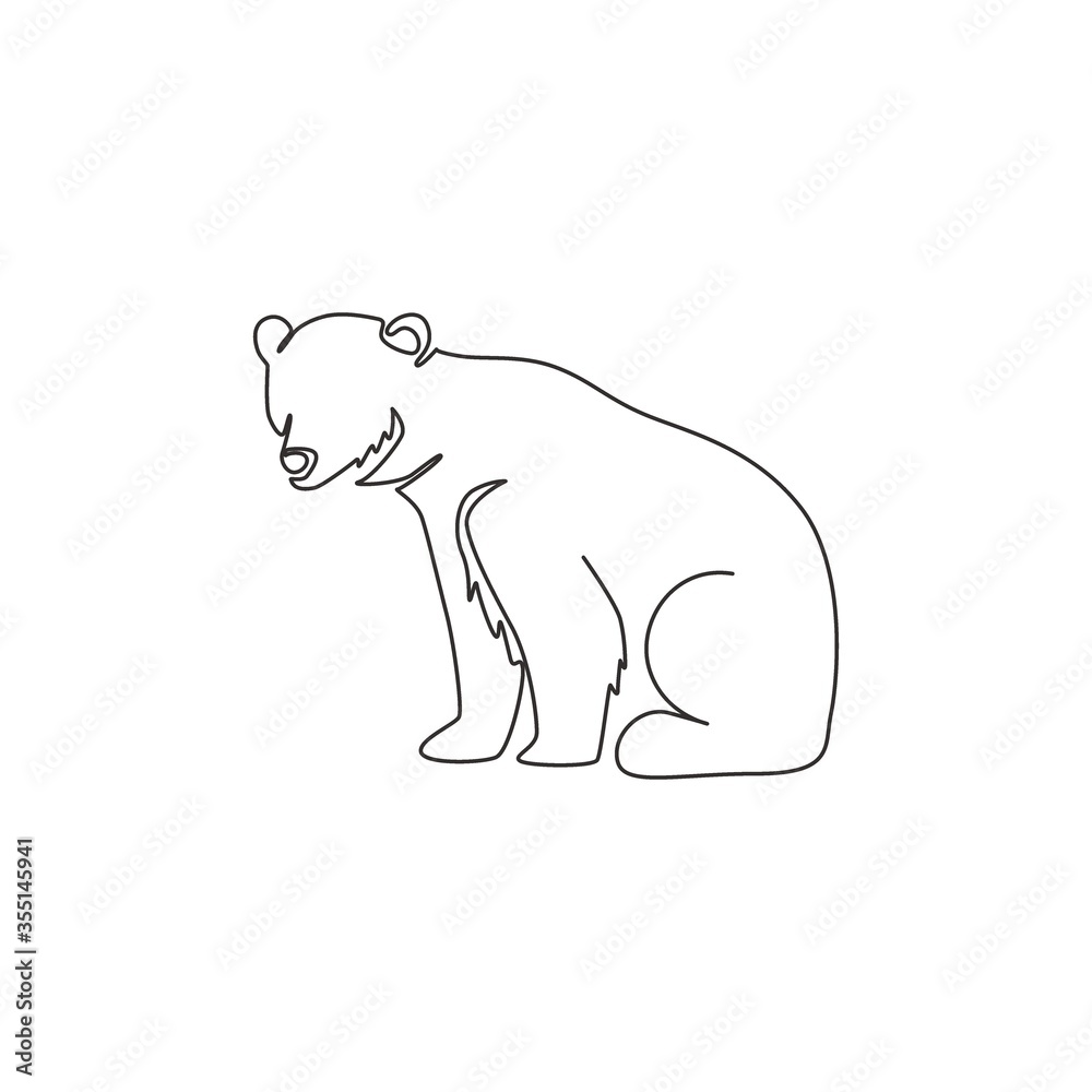 Fototapeta premium One single line drawing of cute grizzly bear for company logo identity. Business corporation icon concept from wild mammal animal shape. Modern continuous line graphic draw vector design illustration