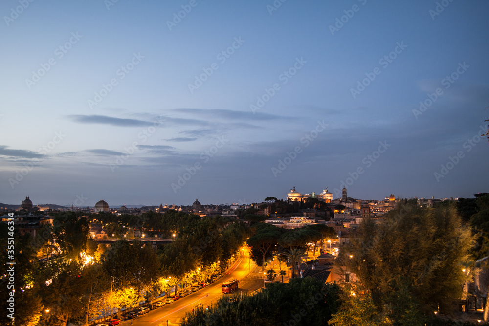 Obraz premium Roman night life, Roman city scape, Famous buildings with light