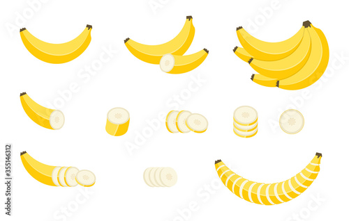 Banana icons set. Isometric set of banana vector icons.