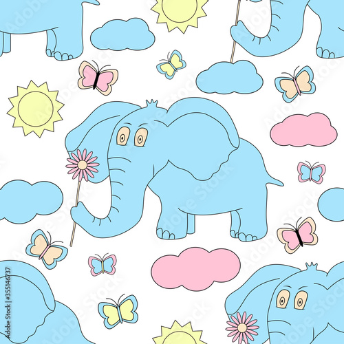Seamless pattern with elephant. Cute animal.