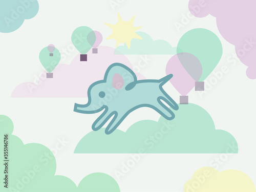 vector illustration of a elephant with balloons