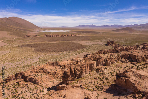 Aerial shot at Dakar World Cup Rocks and Cayons - South of Bolivia.