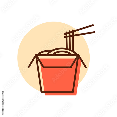 Noodles in thin line box with chopsticks