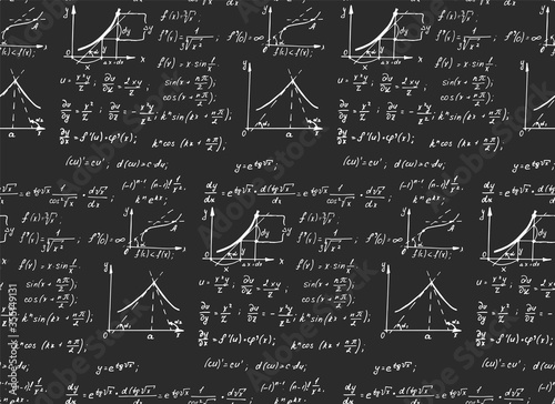 Math law theory and mathematical formula equation on chalkboard. Vector hand-drawn seamless pattern. Vintage education background. 
