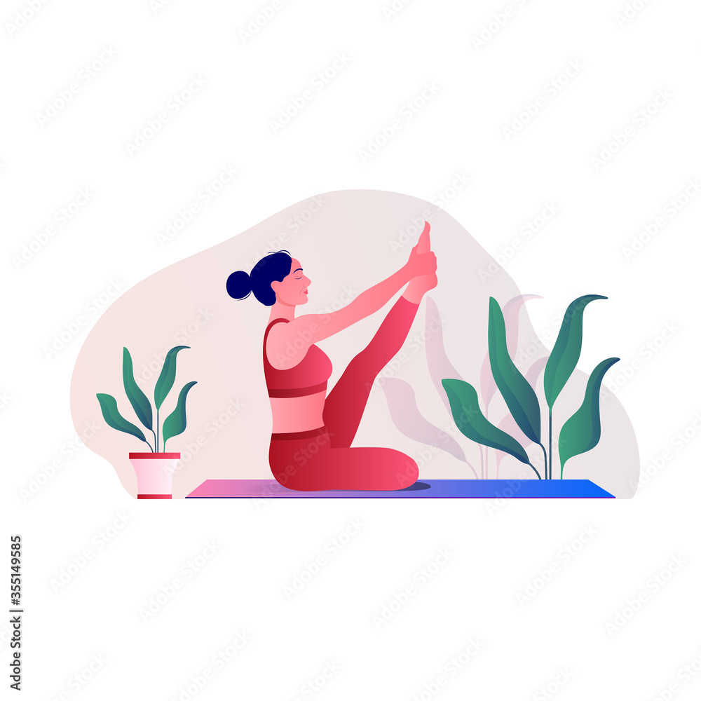 Creative poster or banner design with illustration of woman doing yoga for Yoga Day Celebration.