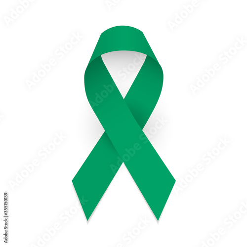Jade green ribbon as symbol hepatitis B awareness, liver cancer and gallbladder bile duct carner awareness and mental health. Isolate vector object on white background