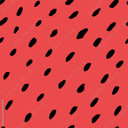 Watermelon seamless pattern, juicy fruit of watermelon pulp with seeds, minimalist vector background, abstract design