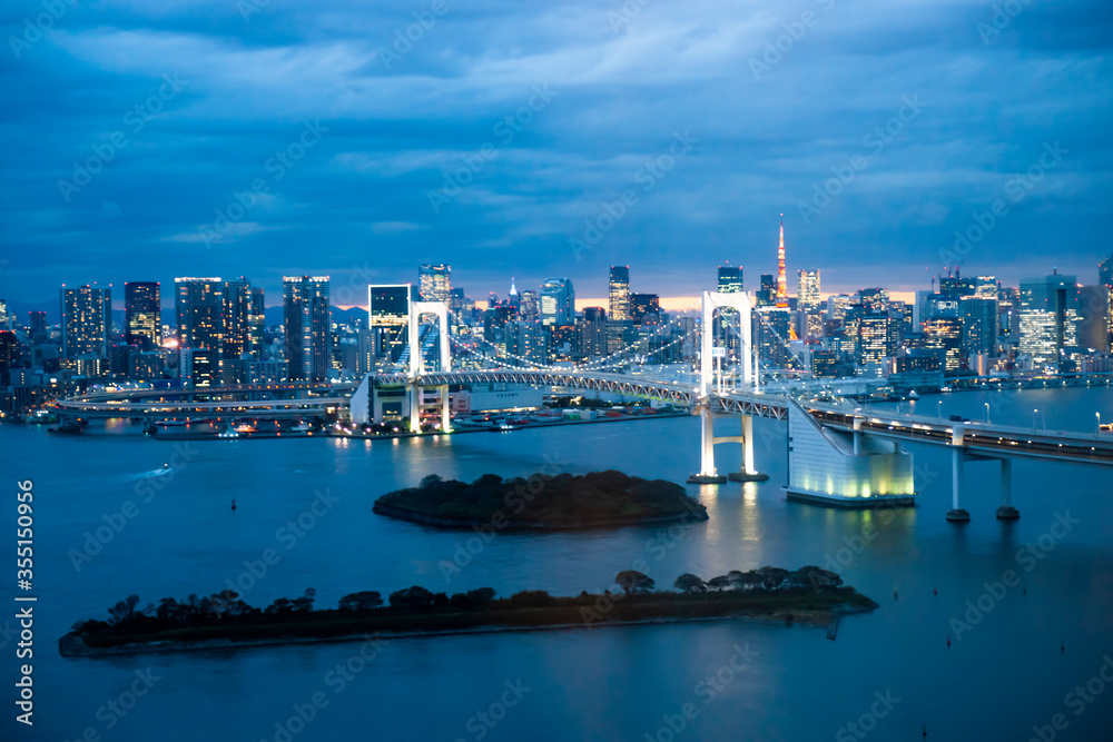 October 12 2028 Odaiba Tokyo Japan The Rainbow Bridge by night