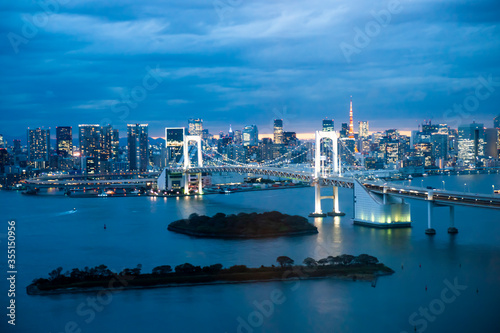 October 12 2028 Odaiba Tokyo Japan The Rainbow Bridge by night