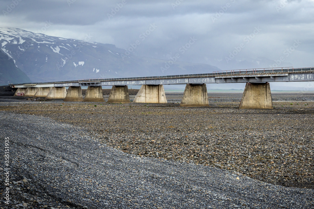 Bridge see from a Ring Road near Skaftafell National Park in Oraefasveit region, Iceland