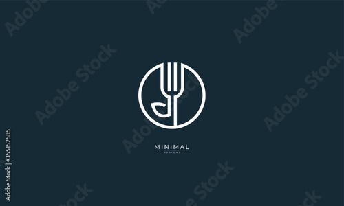 a line art icon logo of a fork with a leaf