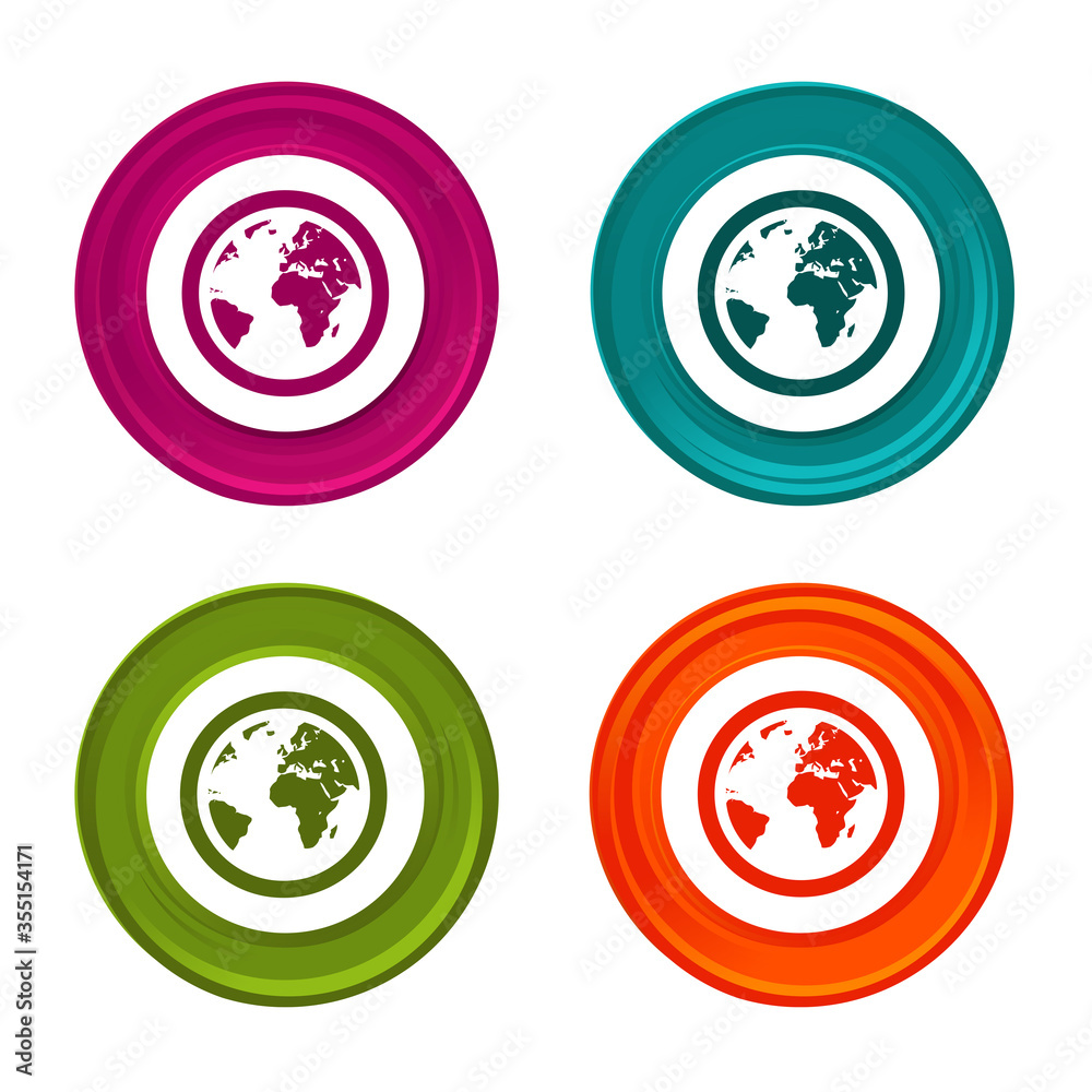 Globe Earth icons. Planet signs. World symbol. Colorful web button with icon.