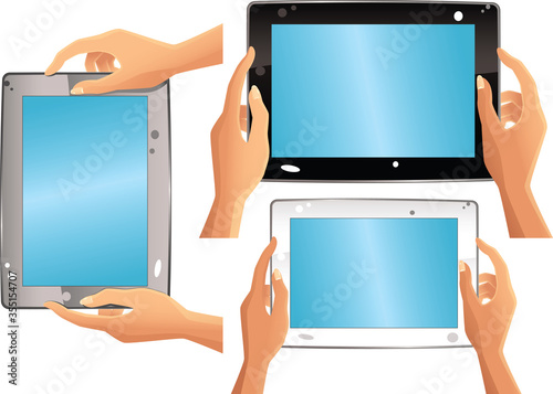 Various computer tablets and hands