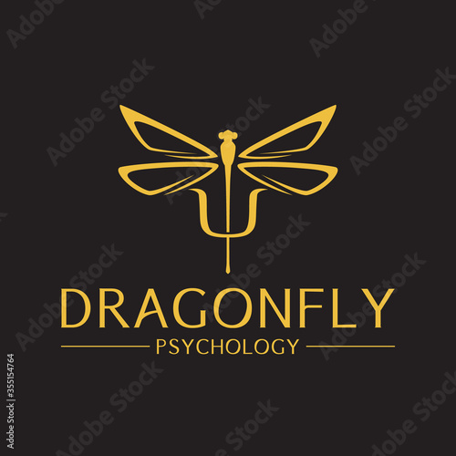 psychology dragonfly gold logo template for the healthcare industry