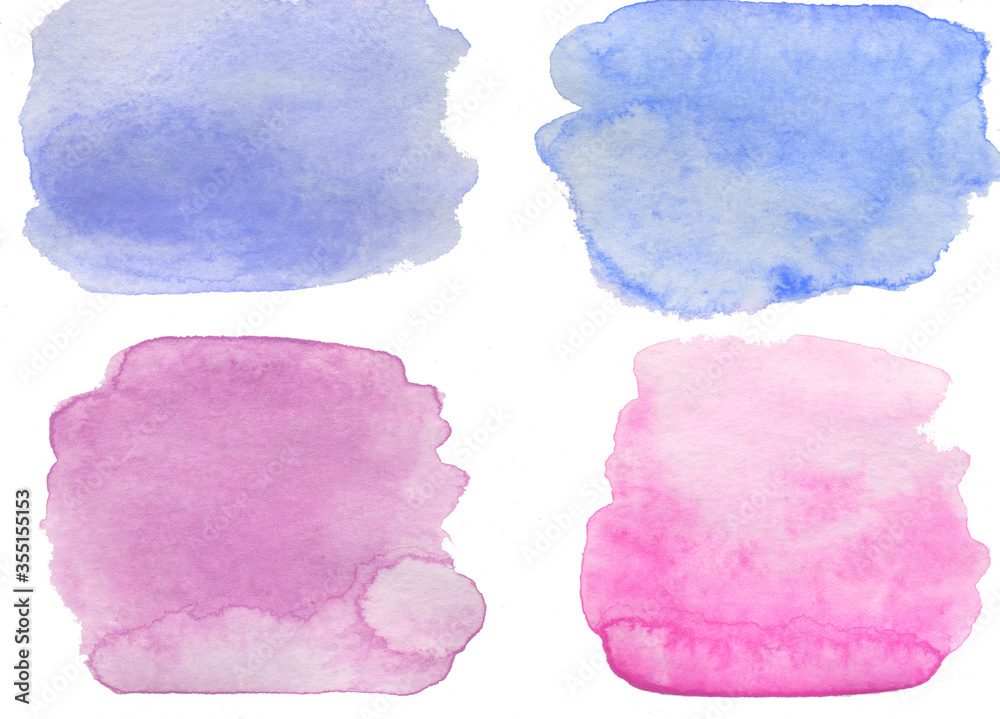 Abstract hand drawn watercolor pink, violet and blue stains. Perfect for banner, design package and cover or for poster.