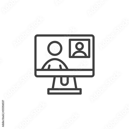 Online conference meeting line icon. Video Chat linear style sign for mobile concept and web design. Webinar outline vector icon. Symbol, logo illustration. Vector graphics
