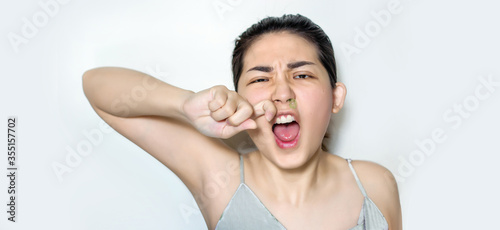 Photos asian woman having virus snot from influenza allergy