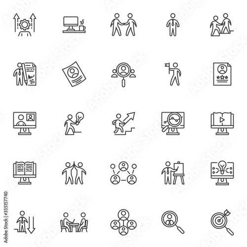 Universal Business line icons set. linear style symbols collection, business strategy outline signs pack. vector graphics. Set includes icons as human resource, creative idea, businessman conference