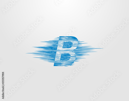 B Letter Logo. Abstract Initial B Blue Wave design created from ocean wave shape combine with letter