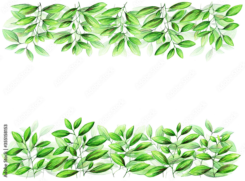 Fototapeta premium Luminosa plantilla de ramas de hojas verdes 