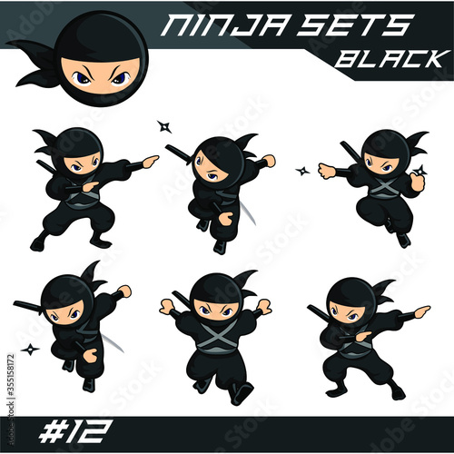 black cartoon ninja sets 12 with six different poses