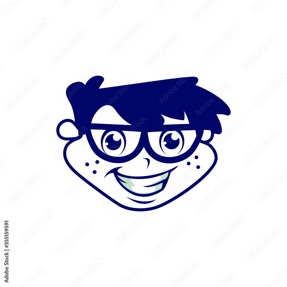 cartoon smart kids with black hair and eyeglass