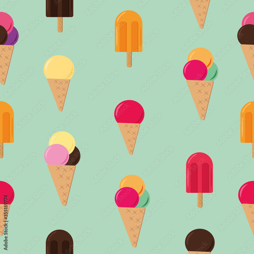 ice cream seamless pattern in vector flat style, summer sweets background blue ice cream seamless pattern in vector flat style, summer sweets background blue