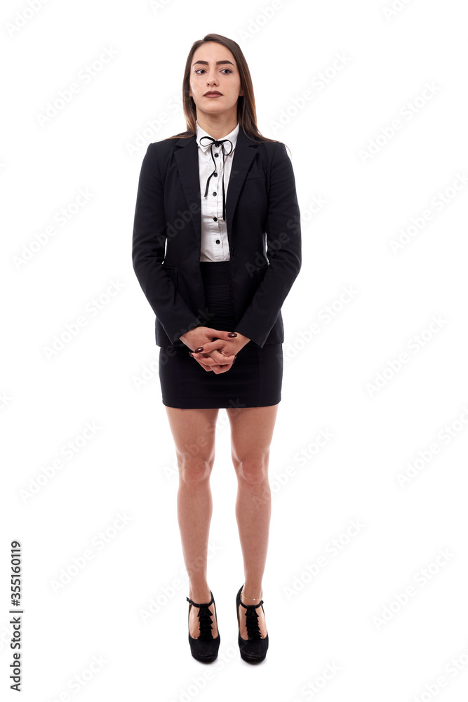 Fototapeta premium Hispanic businesswoman full length on white