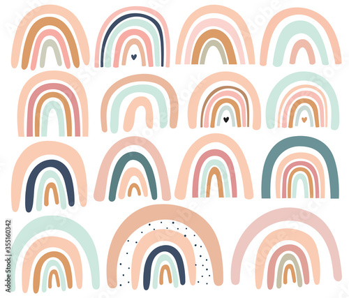 Pastel stylish trendy rainbows vector illustrations	