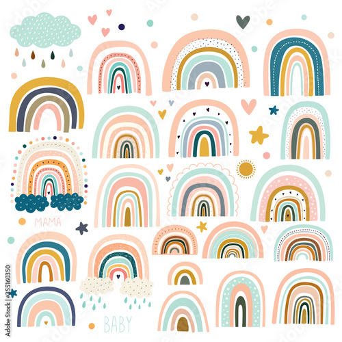 Fototapeta Pastel stylish trendy rainbows vector illustrations