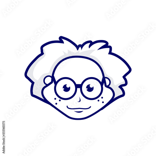 cartoon old scientist face with circle eyeglass. it can be used as logo or mascot