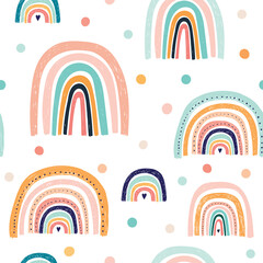 Canvas schilderij Regenboog patronen Vrolijke regenbogen zomerse kinderprint  © moleskostudio