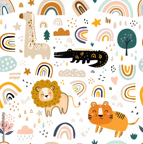 Photography Baby animals seamless pattern