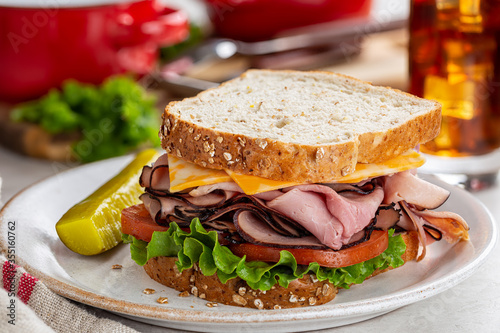 Ham and Cheese Sandwich With Lettuce and Tomato