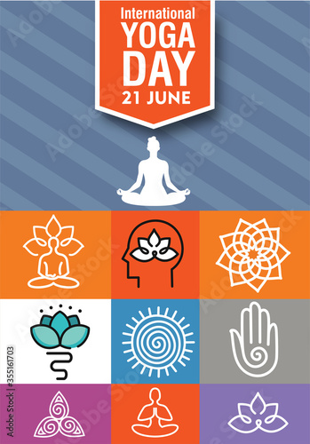21 june International yoga day web banner EPS10 vector.Meditation Practice Yoga Colorful Fitness Concept. Vector illustration
