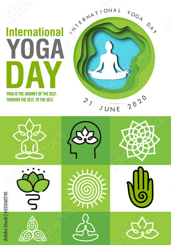 21 june International yoga day web banner EPS10 vector.Meditation Practice Yoga Colorful Fitness Concept. Vector illustration
