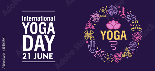 21 june International yoga day web banner EPS10 vector.Meditation Practice Yoga Colorful Fitness Concept. Vector illustration
