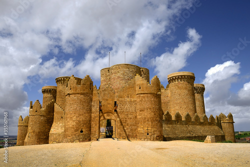 A Gothic-Mudejar castle of Belmonte in La Mancha, Cuenca Province, Spain. photo