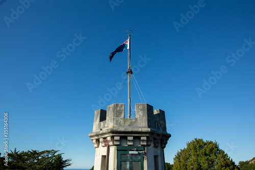 30/5/2020 - A part of Larnach castle with blue sky at Larnach Castle, Dunedin, Otago, New Zealand. photo