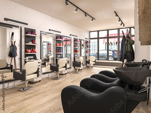 Valokuva modern hairdressing salon interior, 3d illustration